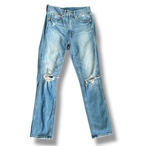 Gap vintage high rise slim straight jeans ripped knees light wash 26 regular